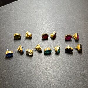 Elegant Gold and Multicolor Stud Earrings Set